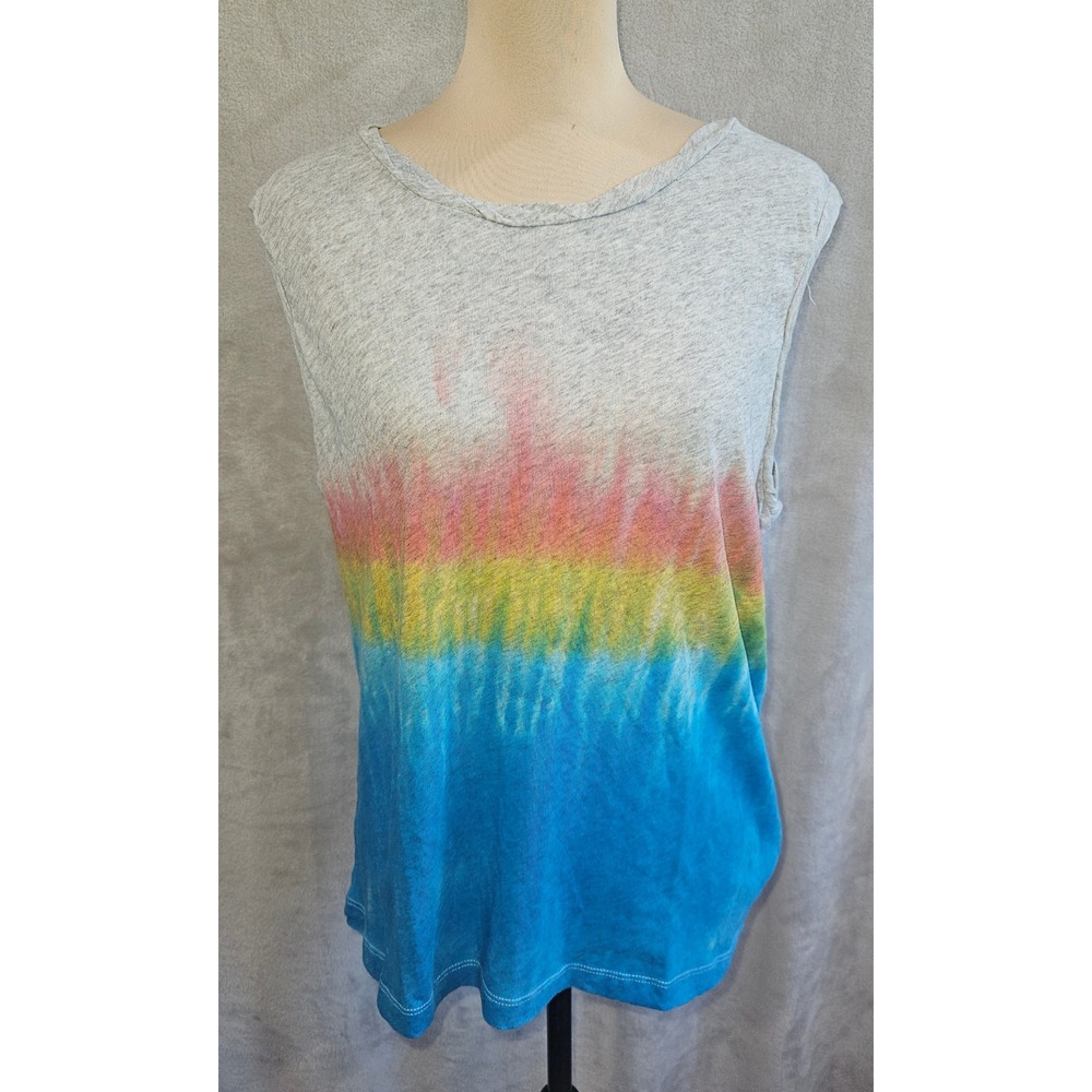 Chaser Women Rainbow Tie Dye Muscle Tank Top Heather Gray Cotton CW8240 Large